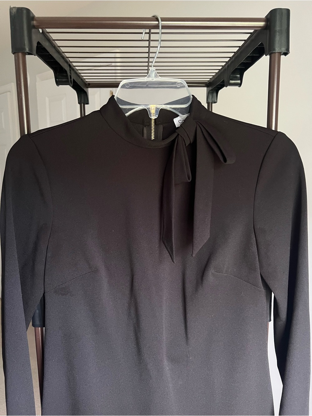 Calvin Klein Black Long-Sleeve Tie-Neck Shift Dress - Picture 2 of 3